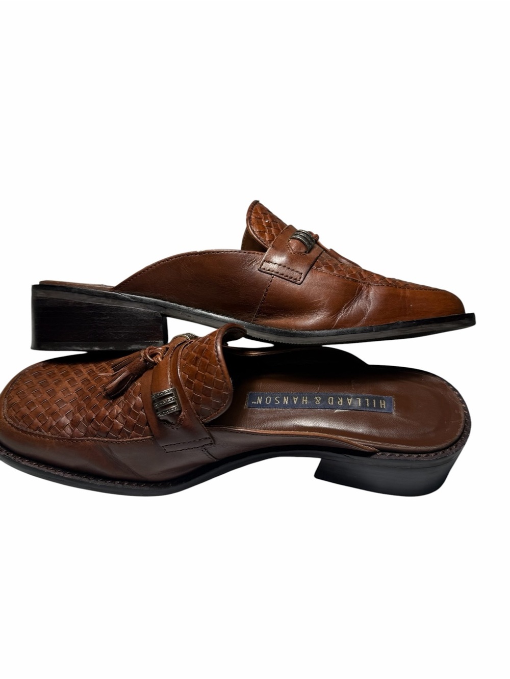 Hillard & Hanson Brown Woven Leather Tassel Loafers Mules Womens 7.5 - Picture 8 of 16